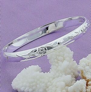 Elegant,New!925 Solid Silver, Floral Bangle